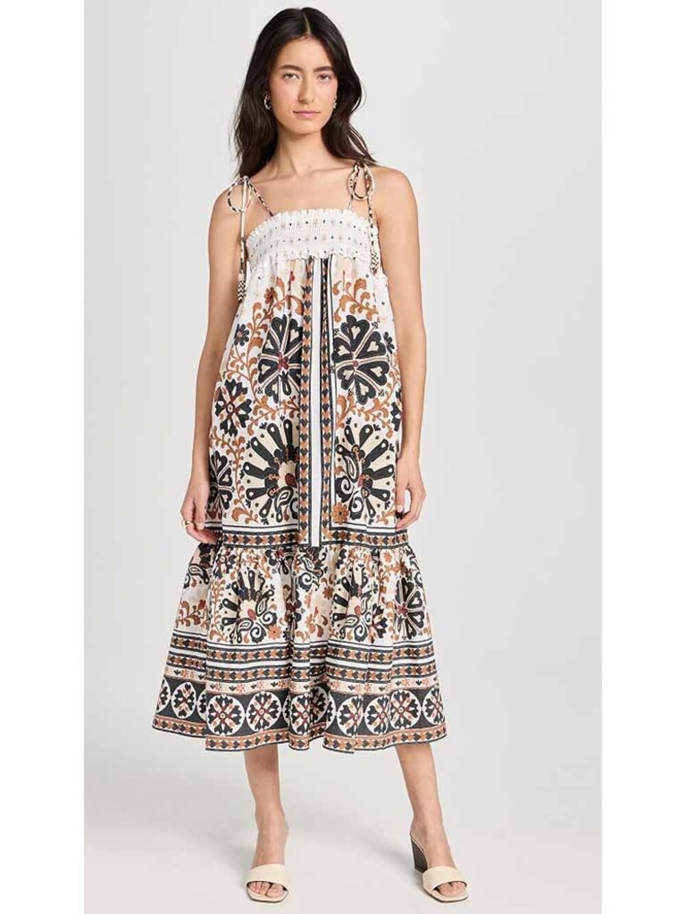 FARM Rio Off White Flower Fan Tapestry Midi Dress Size XXS Multicolor